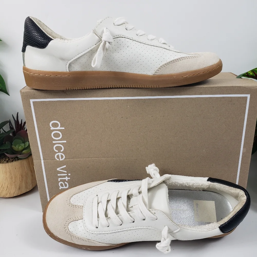 Dolce Vita - White Black Leather Taupe Suede Stella Nadia Sneaker sz 7.5